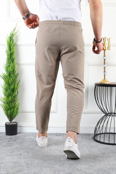 comstar Men's Elastic Waist Double Leg Stretchy Brown Trousers