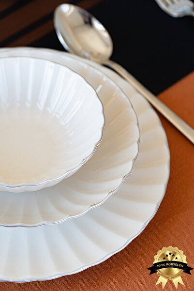 Heda Porselen Derya Platin Yaldız 18 Parça 6 Kişilik Porselen Yemek Takımı