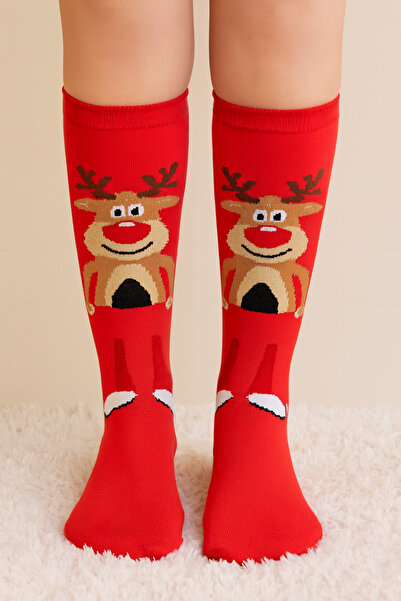 Esinti Men Women Children Christmas Deer Themed Red Gift Long Christmas Stockings 3 Pairs