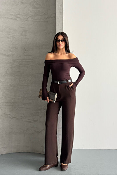 macharel jeans Women's Belted Lycra Palazzo Trousers