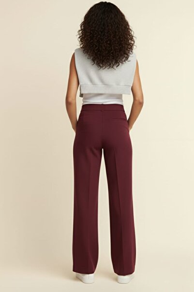 enmodaiçgiyim Burgundy Women's High Waist Stretch Fabric Velcro Closure Palazzo Wide Leg Trousers