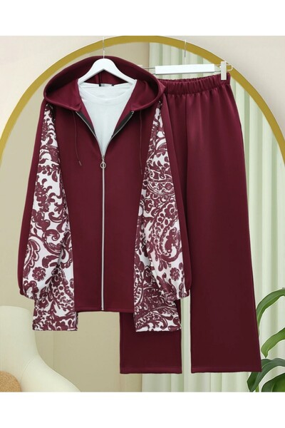 Modamorfo Zippered hooded patterned scuba suit - burgundy