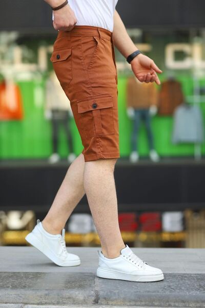 comstar Men's Cargo Pocket Gabardine Stretchy Tight Brown Capri Shorts