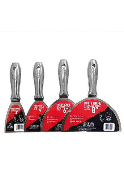 olejnik Set 4 spacluri inox, monobloc, manieră metalică, 75-100-150-200 mm,