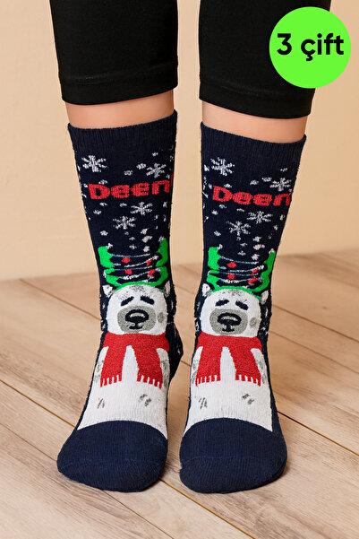 Esinti Чоловічий Жіночий Дитячий Різдвяний олень Тематичний Синій подарунковий довгий новорічний шкарпетка 3 пари