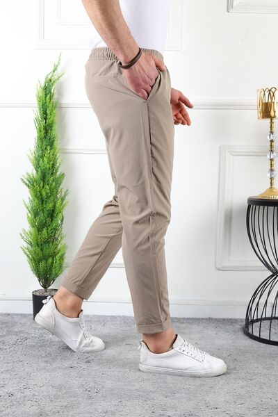 comstar Men's Elastic Waist Double Leg Stretchy Brown Trousers