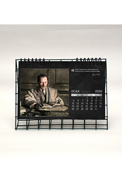 Fotomatbu 2026 Atatürk Modern Masa Takvimi (Siyah Tel)
