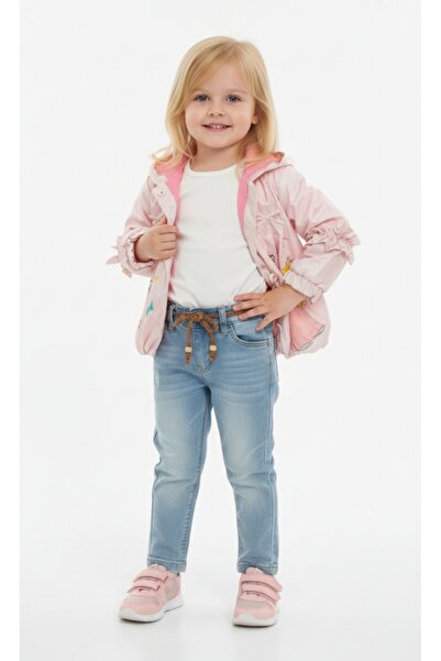 Bebessi Girl's Button Closure Hooded Raincoat Elastic Waist Jeans Pants Set