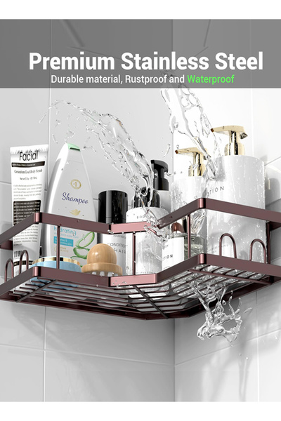 X SPRING Adhesive No-Drill Shower Caddy & Bathtub Drainage Rack - Rustproof Bathroom Shower Shelf (Black)