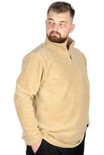 ModeXL Mode Xl Ανδρικός γιακάς Πόλο Φλις με μισό φερμουάρ 22548 Μπεζ