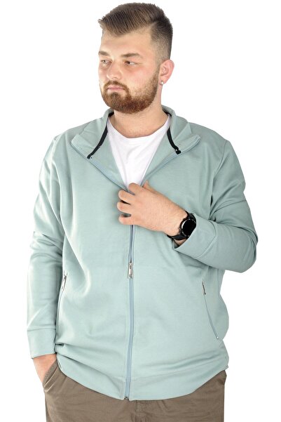 ModeXL Чоловічий кардиган великого розміру на блискавці, з прямим коміром 20571, колір «водяно-зелений»