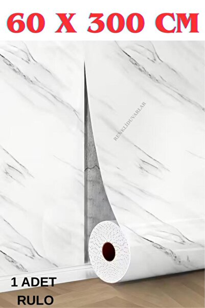 Renkli Duvarlar 60cm x 3 Metre Tek Parça Yapışkanlı Rulo Mermer Desenli Duvar...