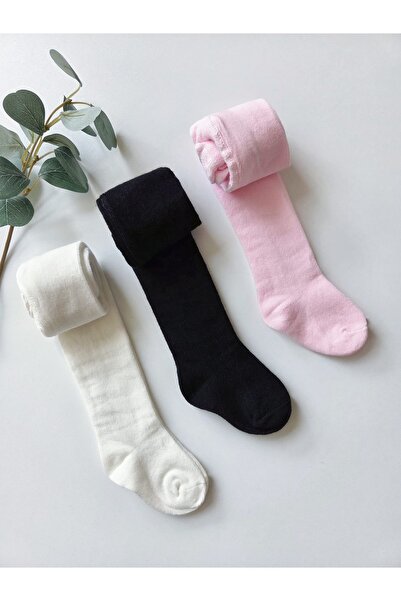 Baharda Nova جوارب طويلة قطنية للأطفال باللون الوردي-أسود-كريمي، مجموعة من 3 قطع / للبنات والأولاد والأطفال من الجنسين