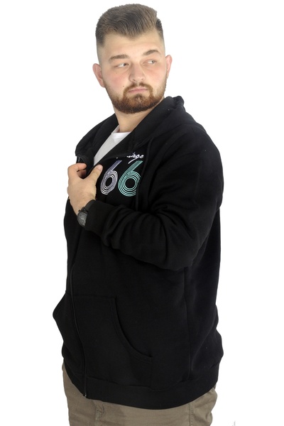 ModeXL Mode Xl Чоловічий светр з капюшоном на блискавці Vintage 22537 Чорний