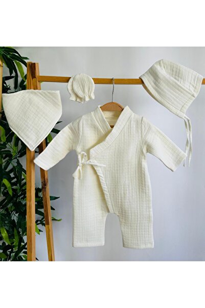 esilaaaksesuar طقم كيمونو موسلين لحديثي الولادة مكون من 4 قطع برباط 100% قطن ...