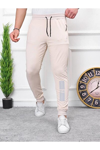 comstar Men's Elastic Waist Printed Summer Cream Sweatpants