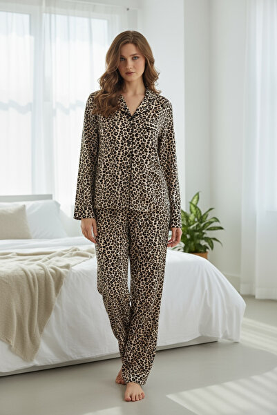 Ladnie iç giyim Leopard Red Suede Pajama Set