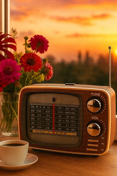 Zineets Nostaljik Radyo FM Ahşap Görünümlü Bluetooth Hoparlör Ahşap Renk Vint...