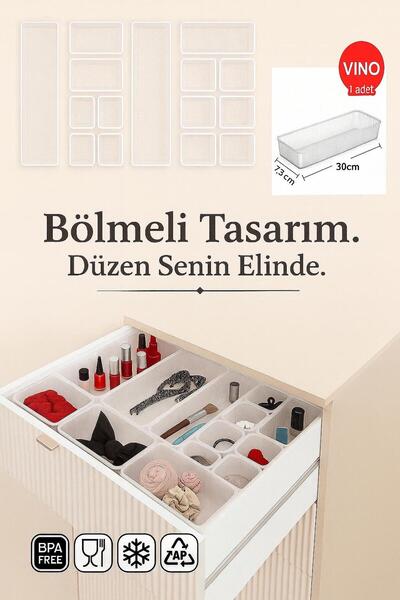 Lilya Home 1 Adet Vino BÜYÜK BOY Dolap Içi Çekmece Düzenleyici - Mutfak Çekmece Içi Kaşıklık Organizer 30*7,5cm