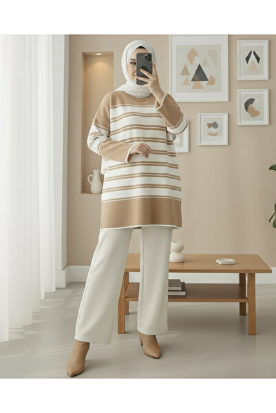 Modamorfo Crew Neck Casual Knitwear Tunic - Mink