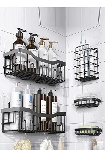 X SPRING Shower Caddy with Hooks - Rustproof, Corrosion-Resistant & Waterproof Bathroom Storage (Black)