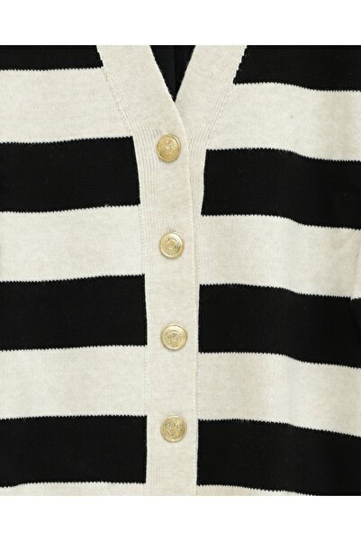 Modamorfo Thick Striped Araboy Knitwear Cardigan -Stone