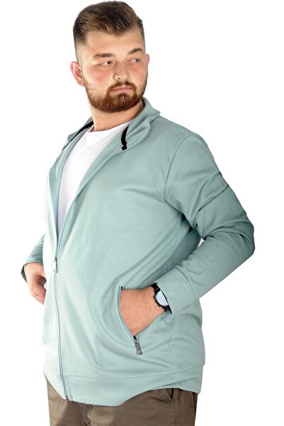 ModeXL Чоловічий кардиган великого розміру на блискавці, з прямим коміром 20571, колір «водяно-зелений»