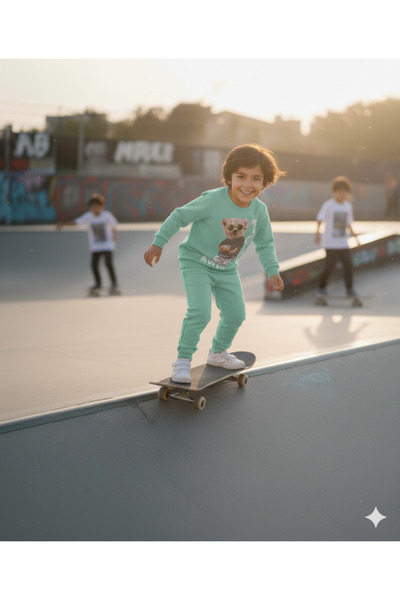 Lupita 3-6 Years Old Teddy Bear Printed Cotton Crew Neck Children's Tracksuit Set |   Transitional