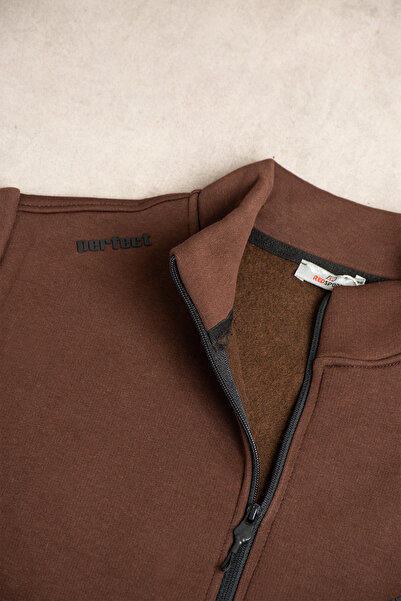 grand coco Men's 3-thread shFleece-Lined fabric dark brown jacket