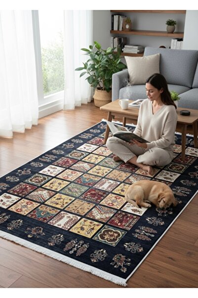 Cicim Halı Dokuma Tabanlı Etnik Desenli Yıkanabilir Baskılı Kilim Salon Mutfa...