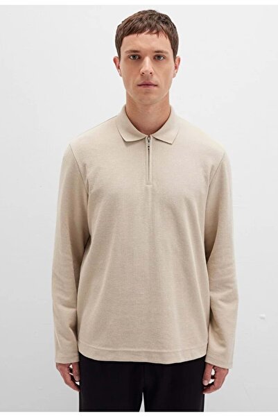 Mavi 0613045 Half Zipper Long Sleeve T-Shirt Men's T-Shirt Beige
