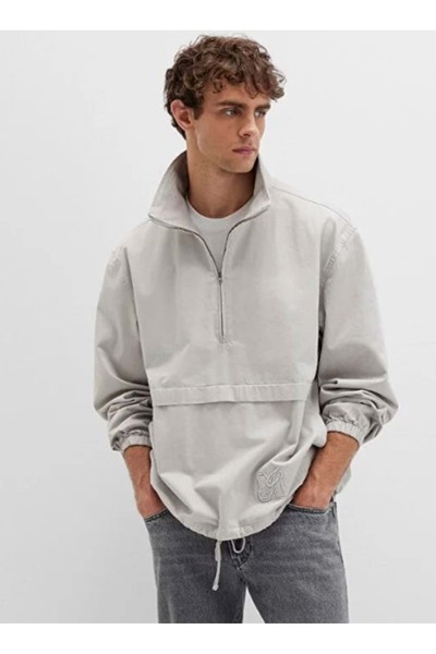 Mavi 0211684-70074 Men's Sweatshirt with Half Zipper and Kangaroo Pocket Gray