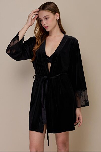 AYYILDIZ 3961 Black Velvet Dressing Gown