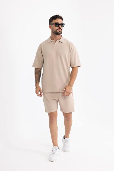 comstar Twist Fabric Polo Collar Shorts T-Shirt Set