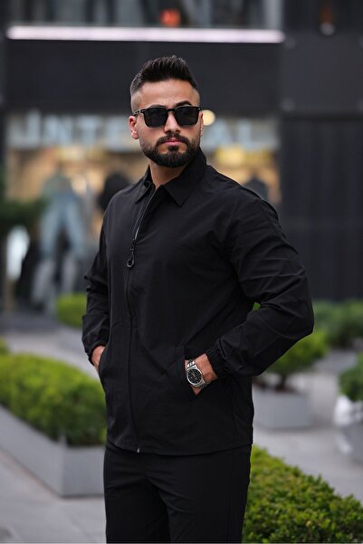 comstar Men's Zipper Shirt Basic Tracksuit Black Double Suit