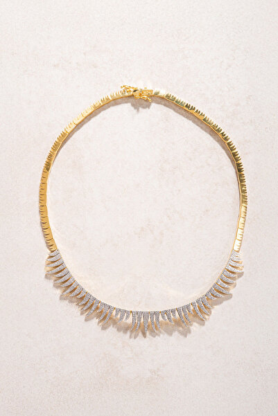 SOCIETA Altın İnce detaylı kristal taşlı 925 ayar gümüş kolye 14