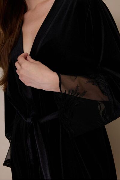 AYYILDIZ 3961 Black Velvet Dressing Gown