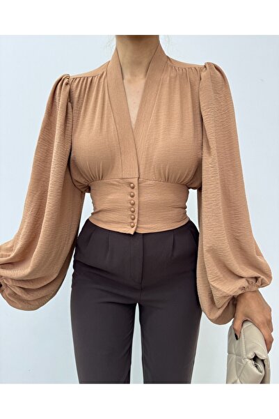 Modamorfo Μπαλόνι μανίκι με κουμπιά και ελαστική πλάτη - Μινκ