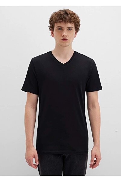 Mavi 061748 Stretch V-Neck Basic T-Shirt Men's T-Shirt Black