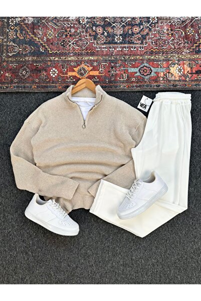 tetramoda Салоніки Плоский трикотаж з високим коміром, напівзастібка-блискавка, трикотажний светр і штани з ортоманської тканини, комплект з 2 предметів