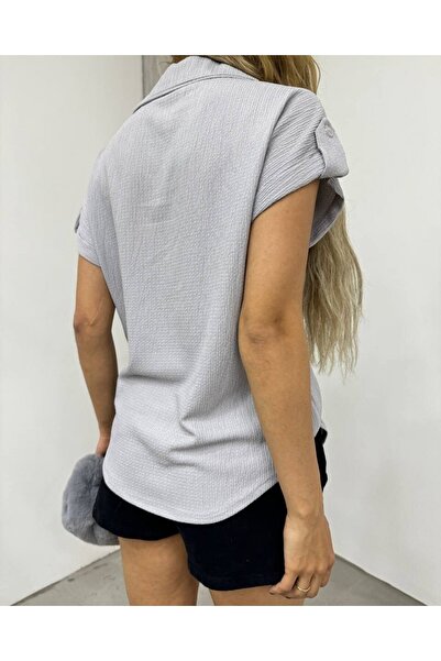 Modamorfo Double Sleeve Single Pocket Wrinkle Shirt - Gray