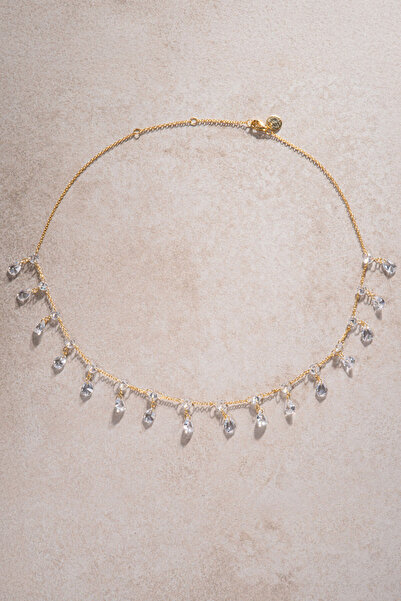 SOCIETA Altın Sallantılı kristal taş detaylı 925 ayar gümüş kolye 58