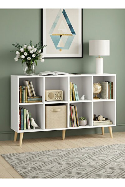 AGD 2-Tier Freestanding Wooden Bookcase with 8 Cubes, Modern Design, White