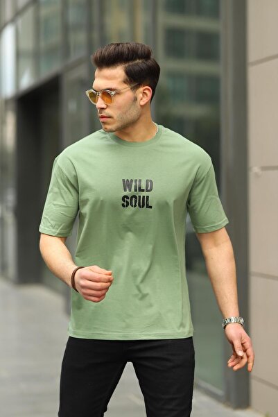 comstar Чоловічий футболка Wild Soul з принтом, оверсайз, хакі, вільний крій