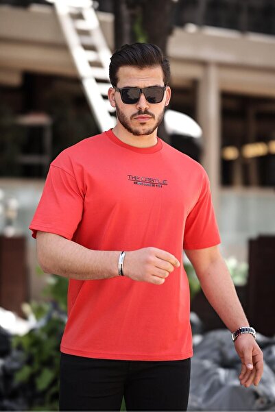 comstar Чоловічий оверсайз футболка з принтом «Замок» червоного кольору