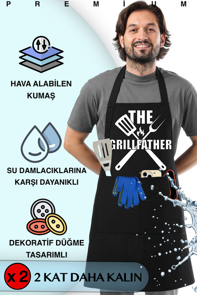 TOSHE Mutfak Önlüğü Suya Dayanıklı Barbekü Önlüğü, Şef Önlüğü 2 Geniş Cepli B...