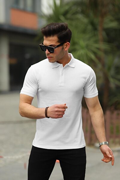 comstar Men's Short Sleeve Summer Basic White Polo Neck T-Shirt
