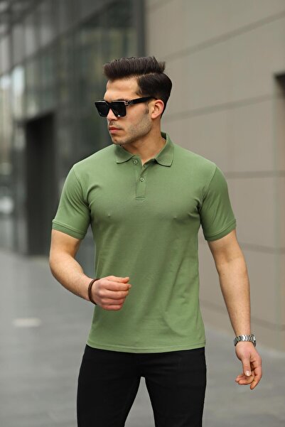 comstar Men's Short Sleeve Summer Basic Khaki Polo Neck T-Shirt