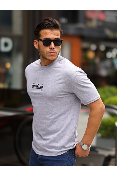 comstar Men's Selfish Text Print Oversize Summer Gray T-Shirt