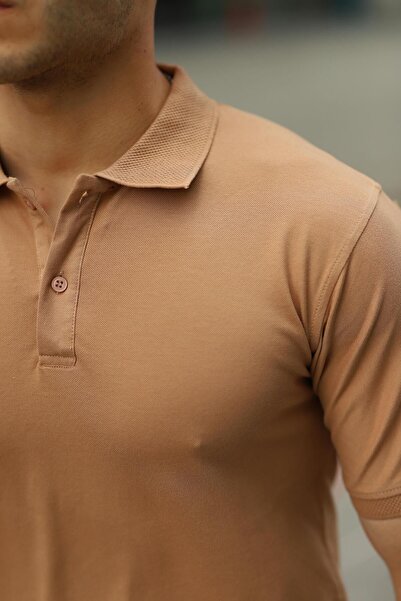 comstar Men's Short Sleeve Summer Basic Brown Polo Neck T-Shirt